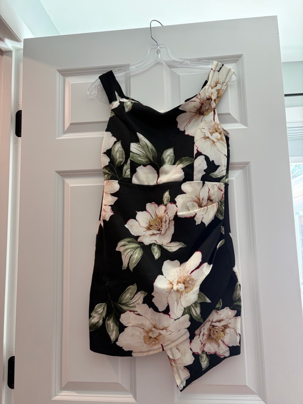 Mind Code Black Floral Asymmetrical Dress with Cream Blooms